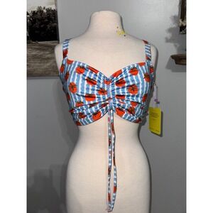 Kitty and Vibe NEW long bikini top blue striped tomatoes women's 1X